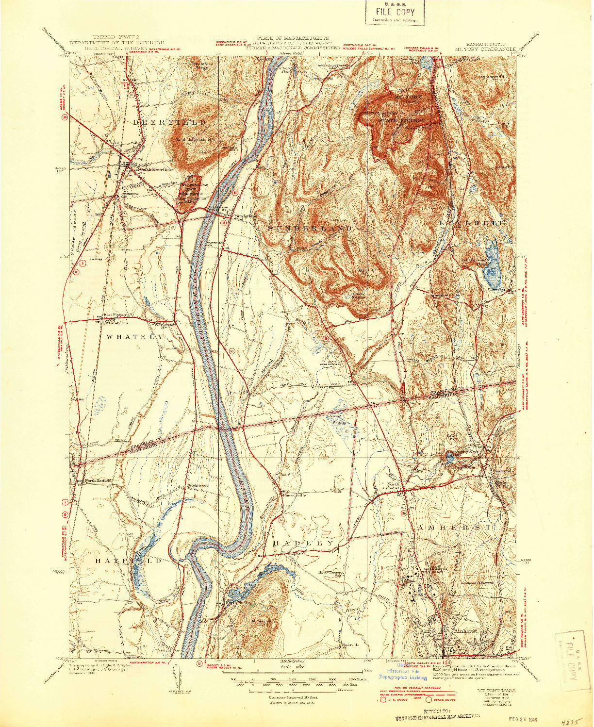 USGS 1:31680-SCALE QUADRANGLE FOR MT TOBY, MA 1941