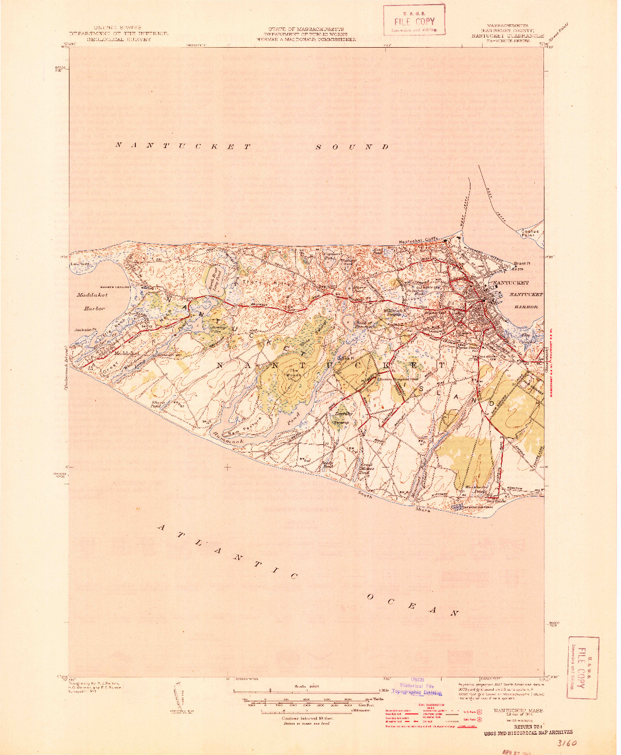 USGS 1:31680-SCALE QUADRANGLE FOR NANTUCKET, MA 1945