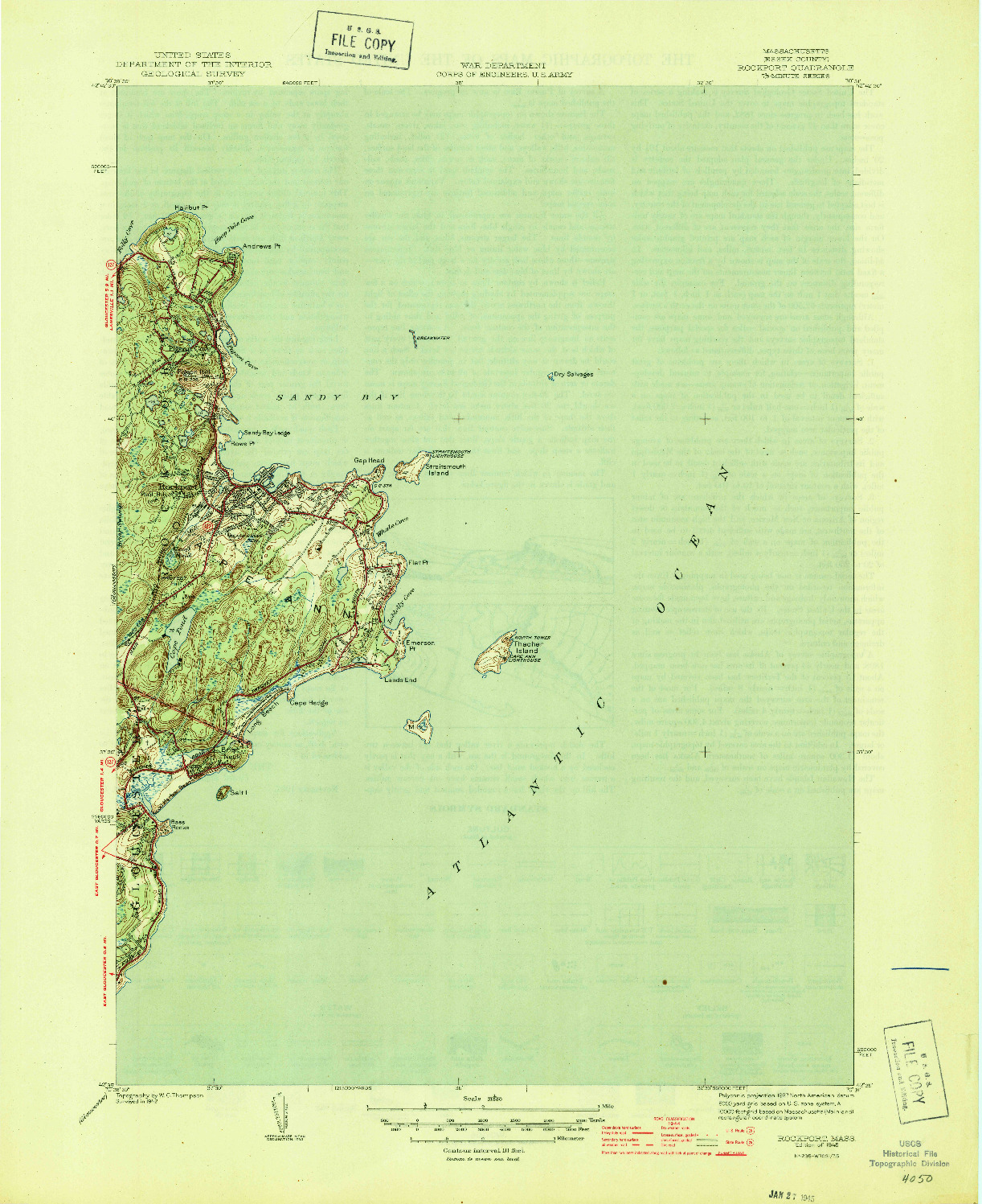 USGS 1:31680-SCALE QUADRANGLE FOR ROCKPORT, MA 1945