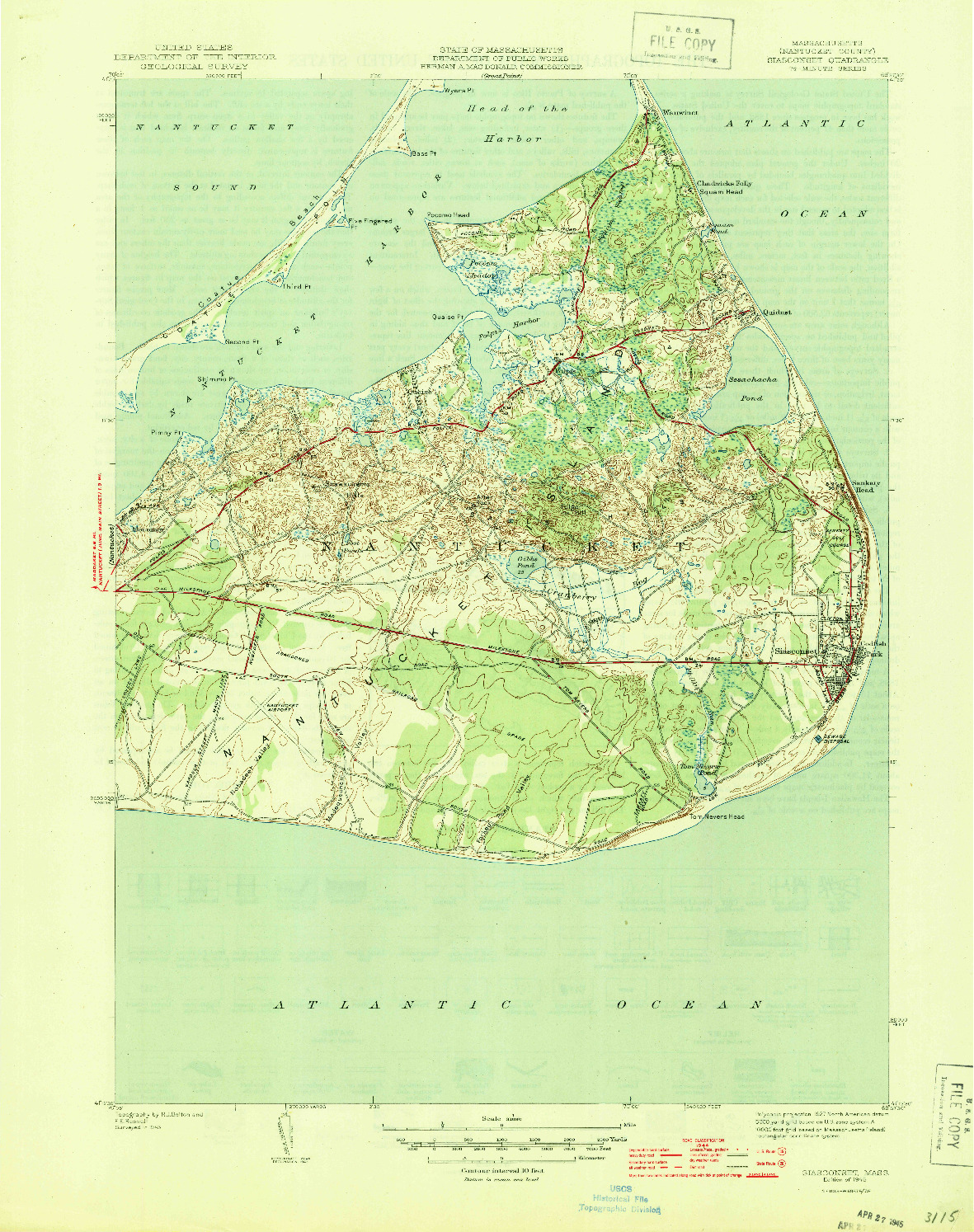 USGS 1:31680-SCALE QUADRANGLE FOR SIASCONSET, MA 1945