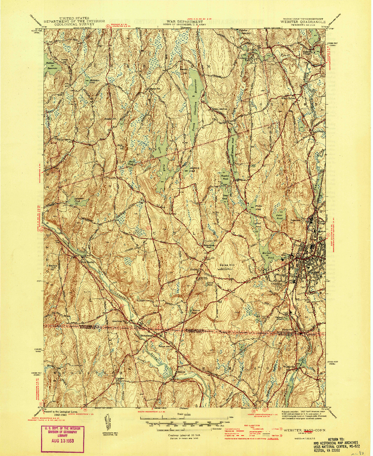 USGS 1:31680-SCALE QUADRANGLE FOR WEBSTER, MA 1945