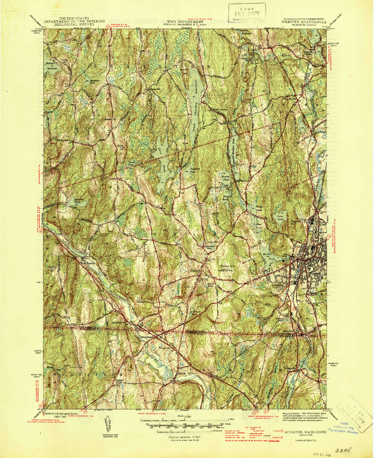 USGS 1:31680-SCALE QUADRANGLE FOR WEBSTER, MA 1945