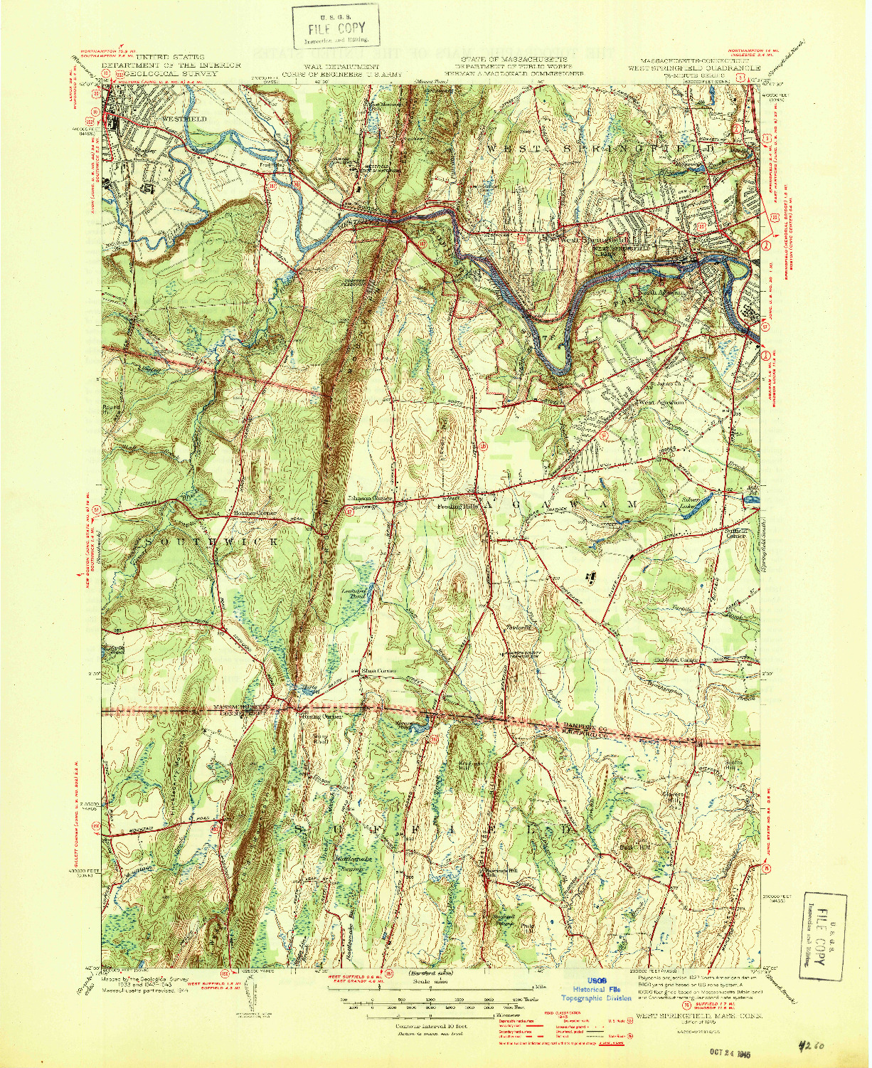 USGS 1:31680-SCALE QUADRANGLE FOR WEST SPRINGFIELD, MA 1945