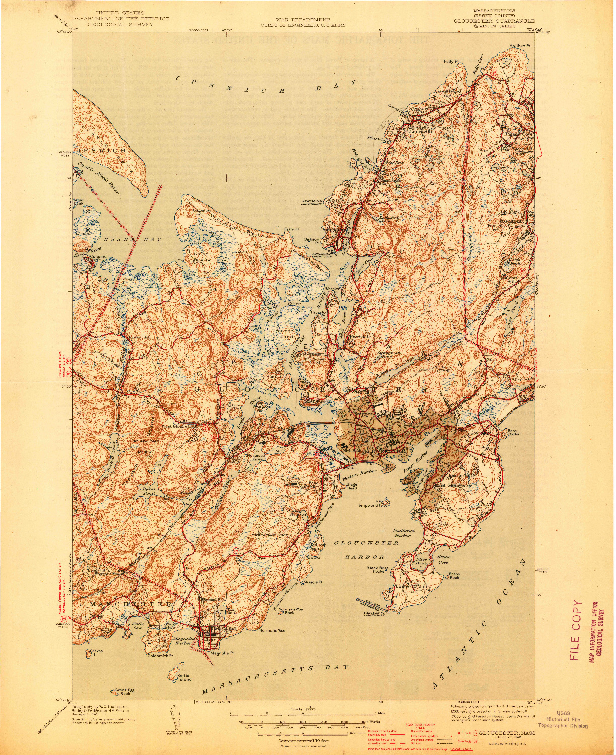 USGS 1:31680-SCALE QUADRANGLE FOR GLOUCESTER, MA 1945