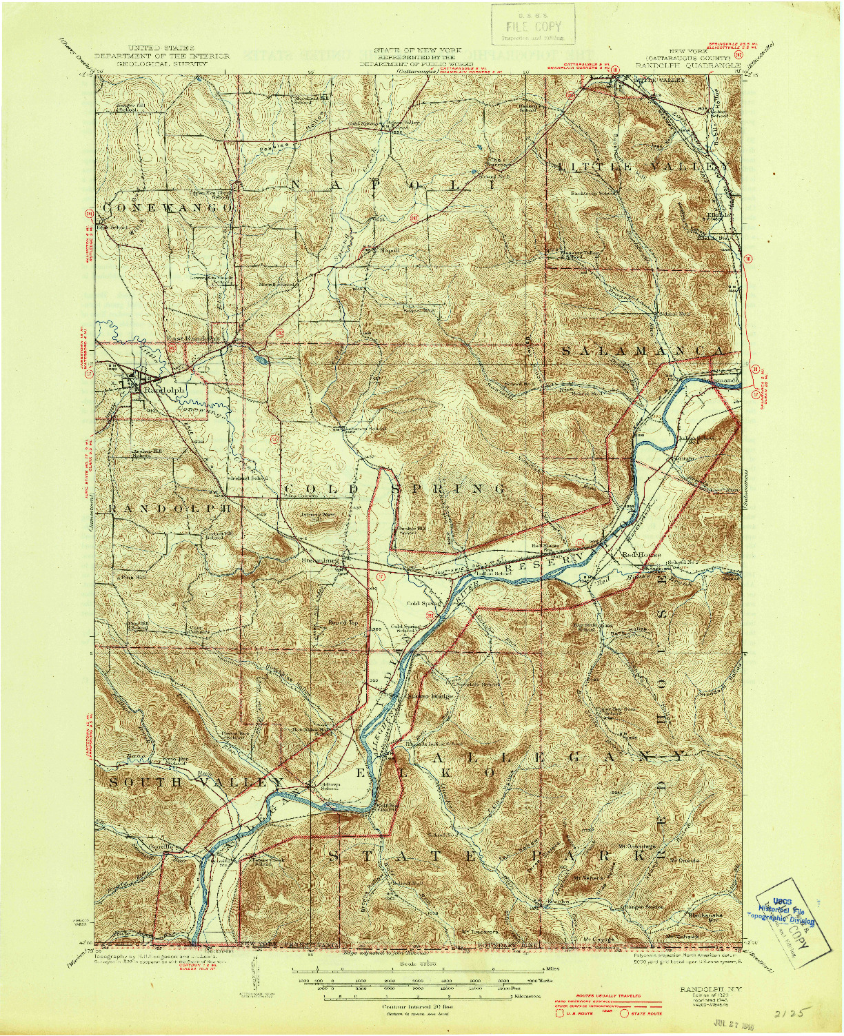 USGS 1:62500-SCALE QUADRANGLE FOR RANDOLPH, NY 1923