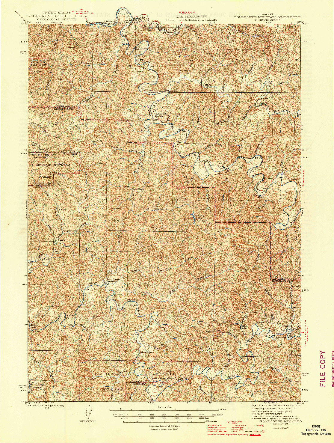 USGS 1:62500-SCALE QUADRANGLE FOR ROMAN NOSE MTN, OR 1945