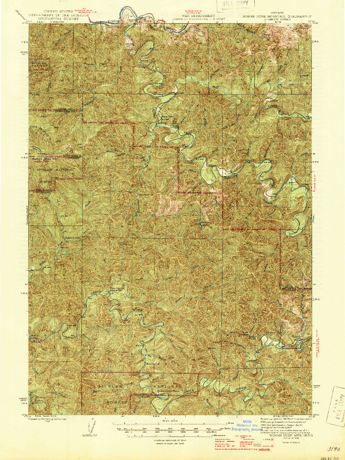 USGS 1:62500-SCALE QUADRANGLE FOR ROMAN NOSE MTN, OR 1945