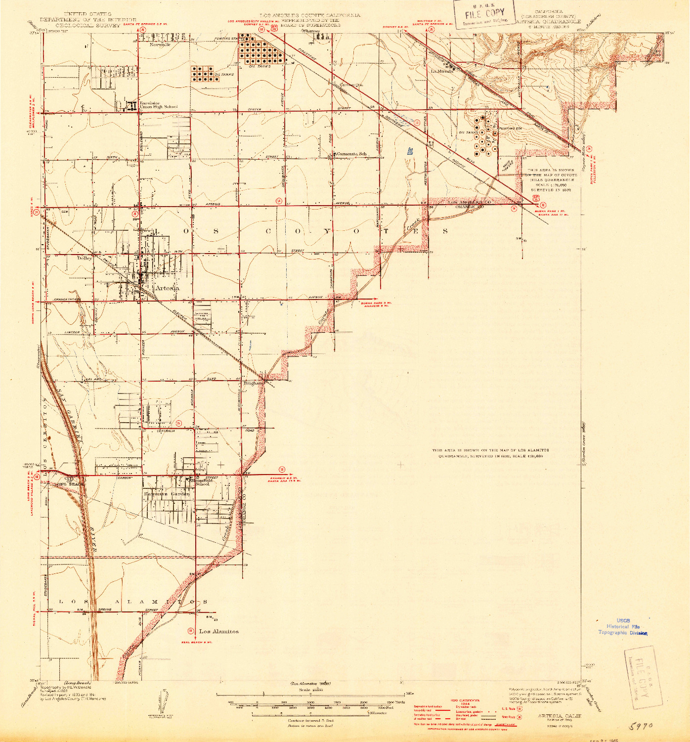 USGS 1:24000-SCALE QUADRANGLE FOR ARTESIA, CA 1945