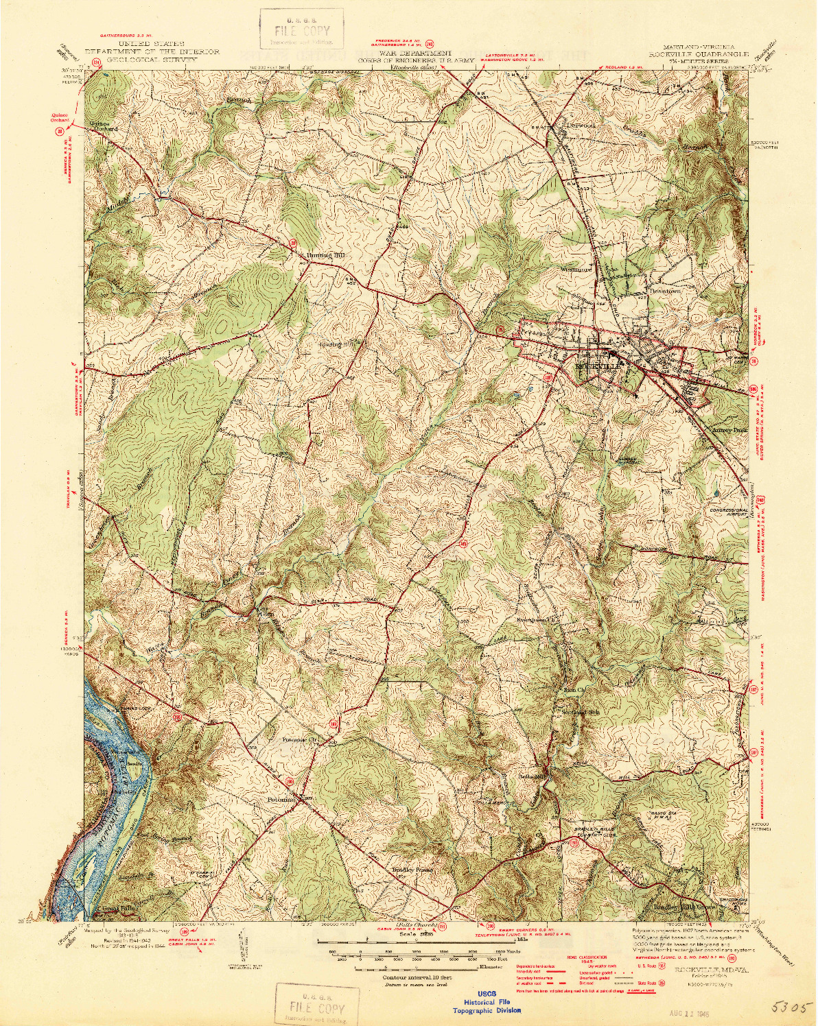 USGS 1:31680-SCALE QUADRANGLE FOR ROCKVILLE, MD 1945