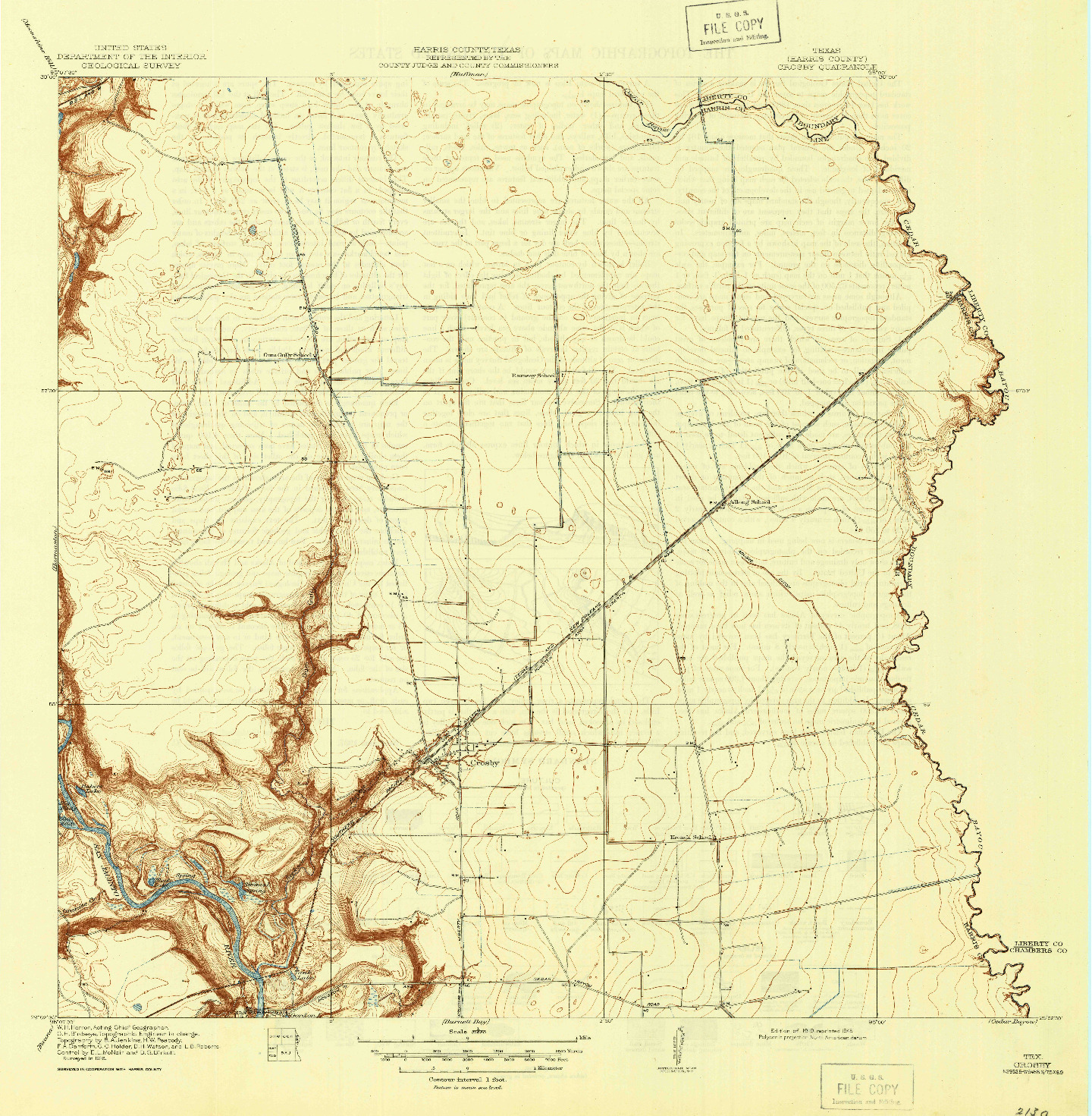 USGS 1:31680-SCALE QUADRANGLE FOR CROSBY, TX 1919
