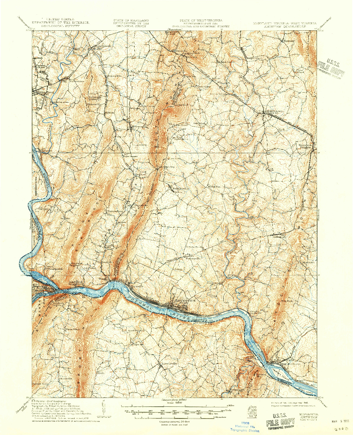 USGS 1:62500-SCALE QUADRANGLE FOR ANTIETAM, MD 1910