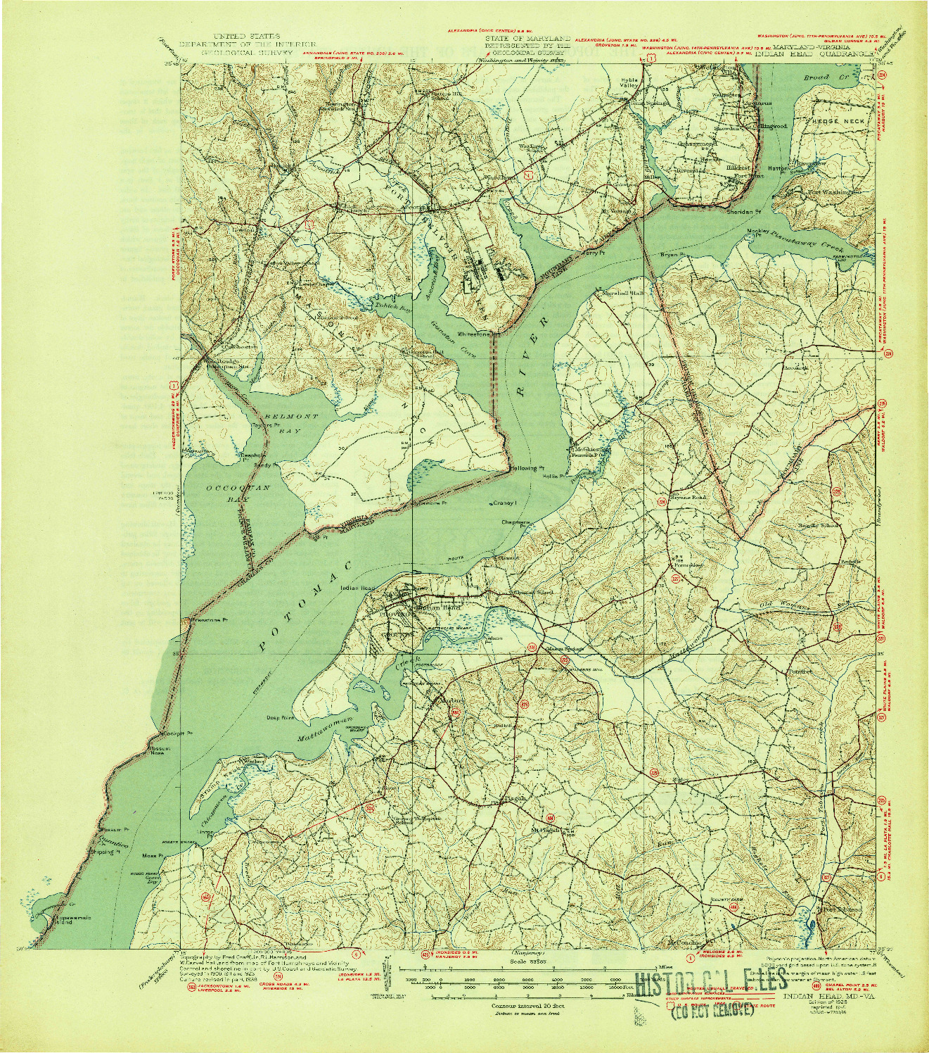 USGS 1:62500-SCALE QUADRANGLE FOR INDIAN HEAD, MD 1925