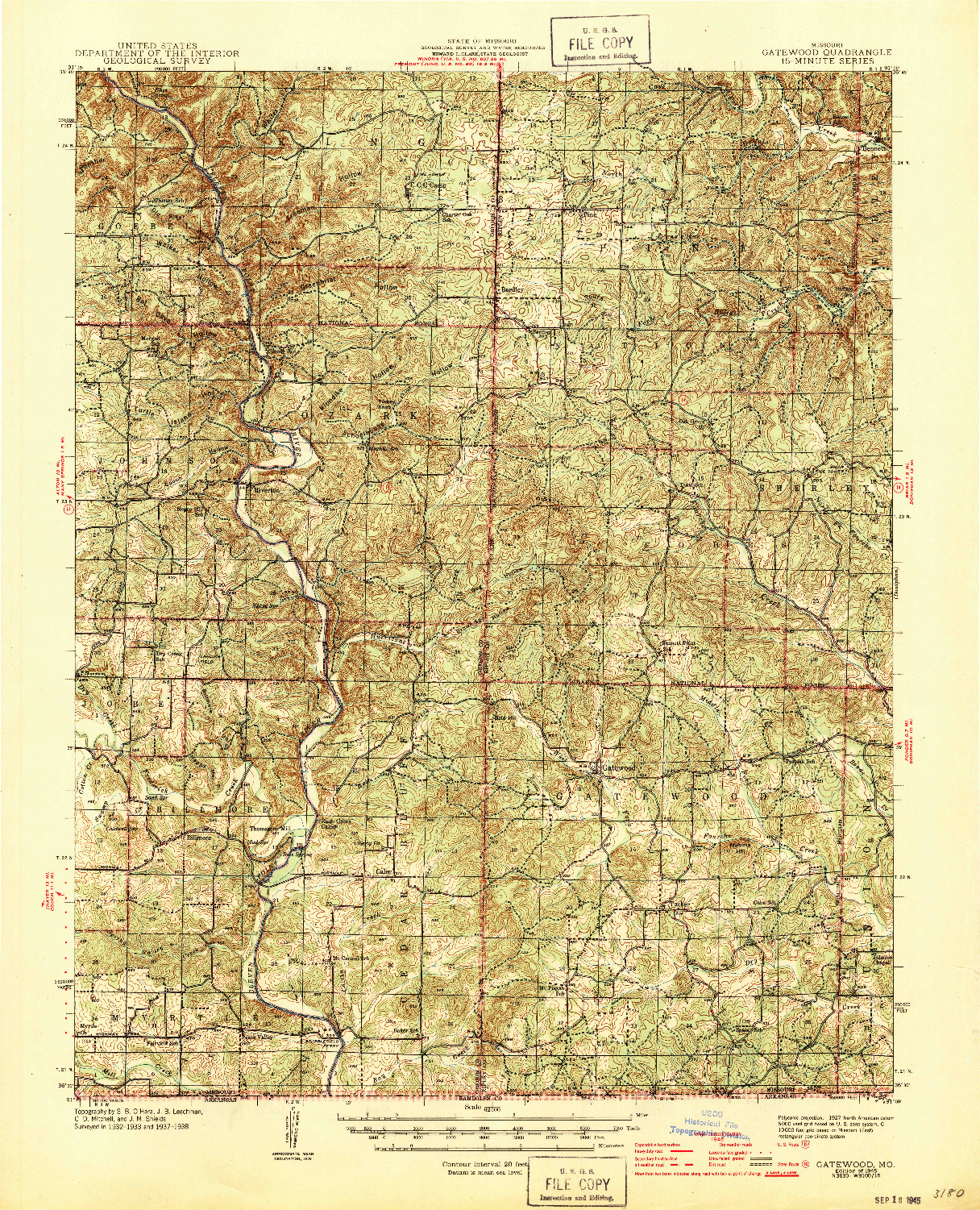 USGS 1:62500-SCALE QUADRANGLE FOR GATEWOOD, MO 1945