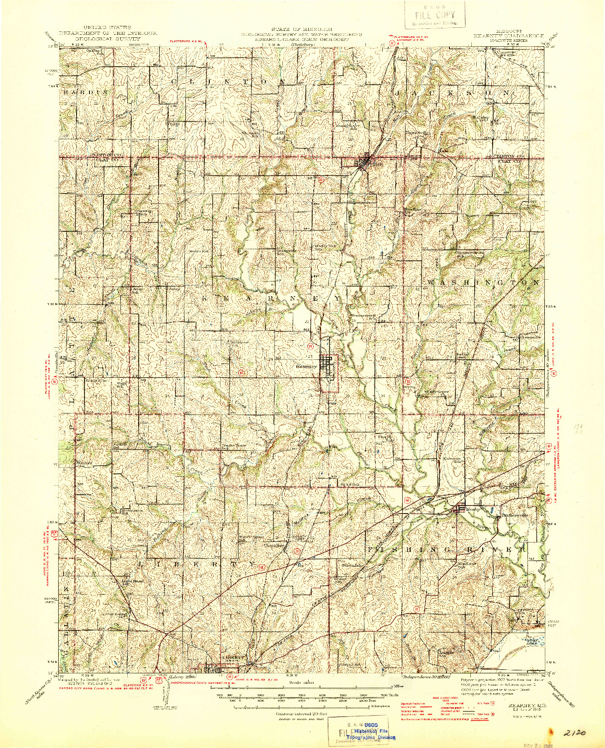 USGS 1:62500-SCALE QUADRANGLE FOR KEARNEY, MO 1945