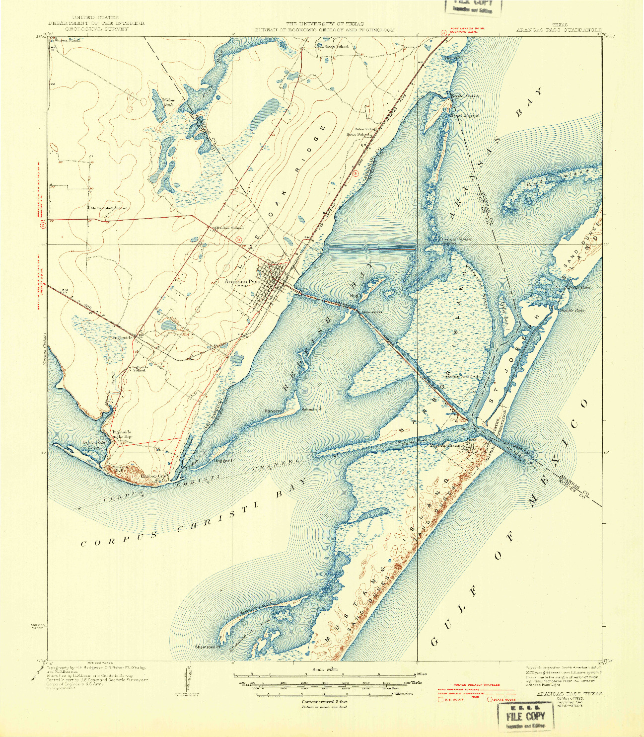 USGS 1:62500-SCALE QUADRANGLE FOR ARANSAS PASS, TX 1925