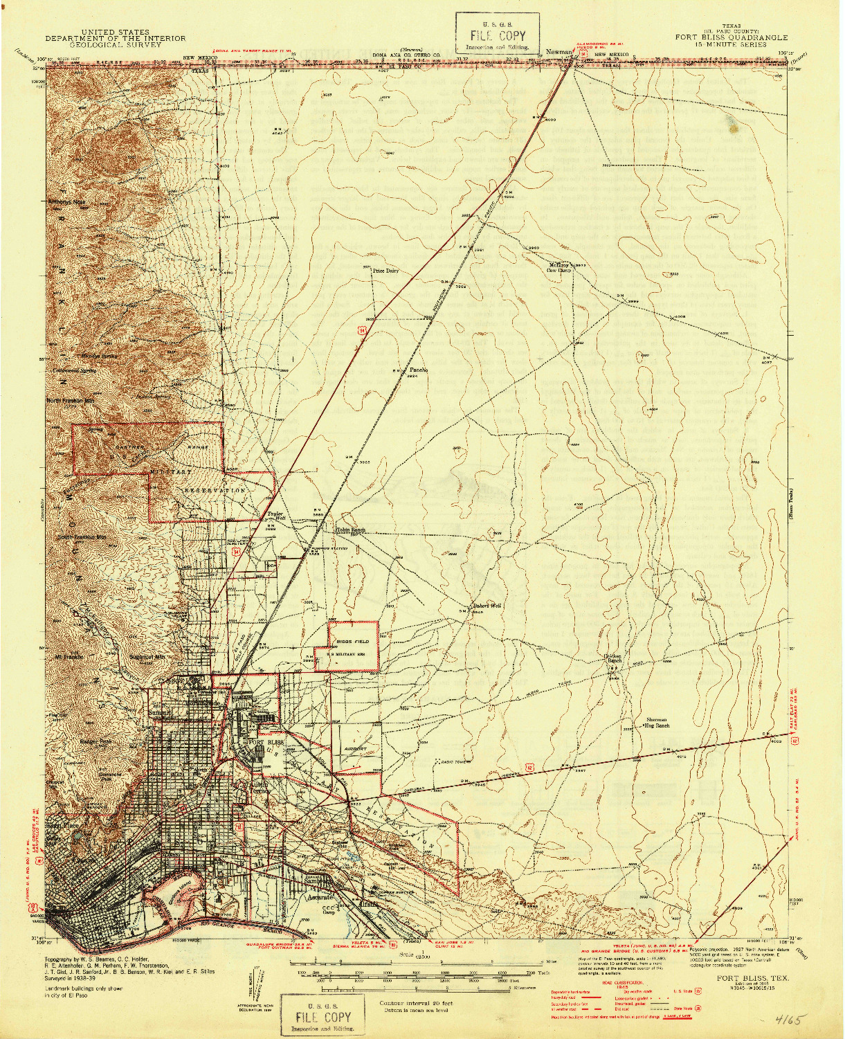 USGS 1:62500-SCALE QUADRANGLE FOR FORT BLISS, TX 1945