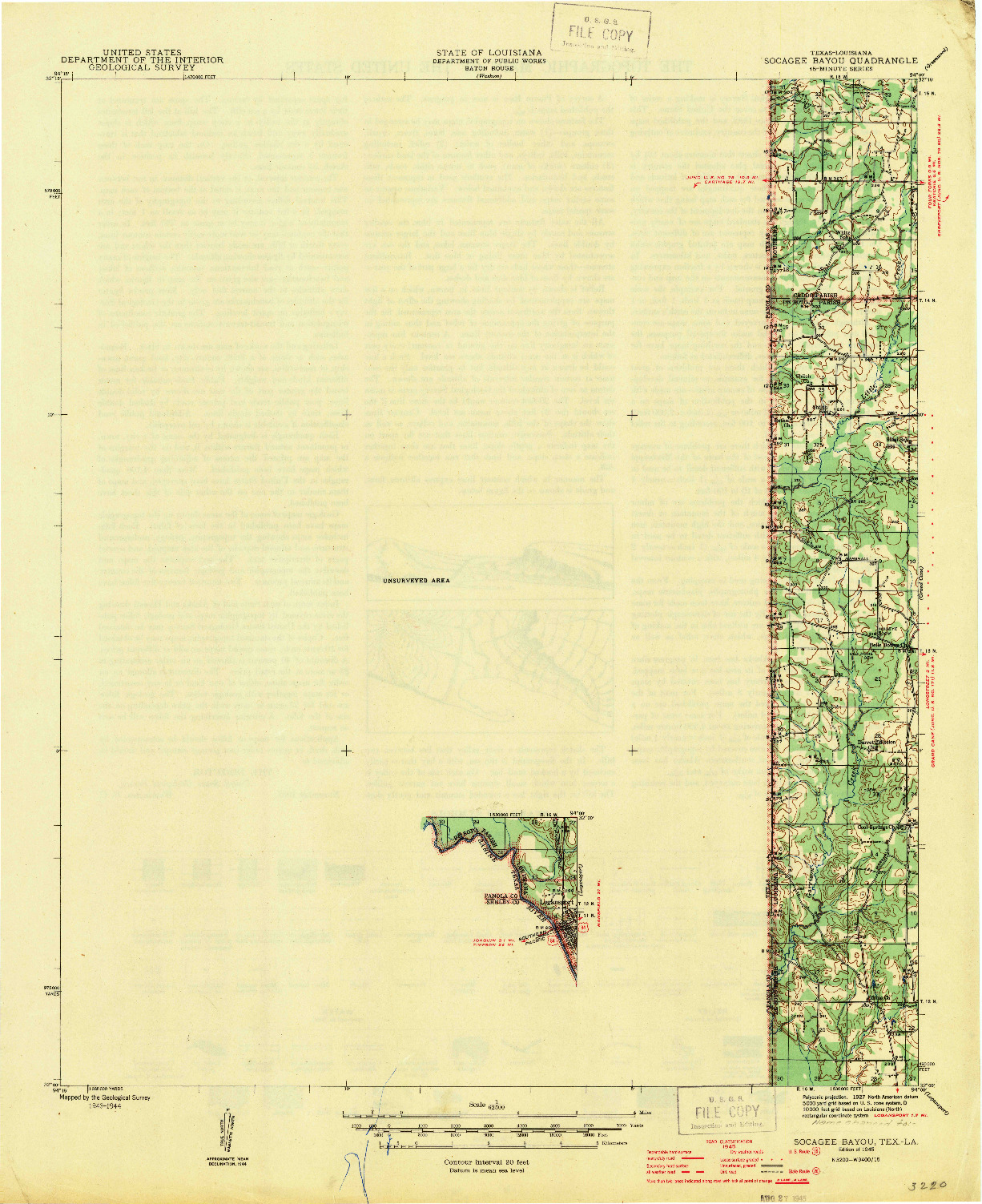 USGS 1:62500-SCALE QUADRANGLE FOR SOCAGEE BAYOU, TX 1945