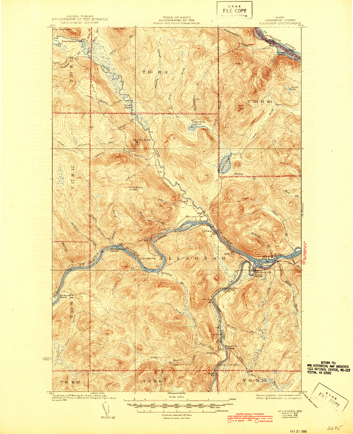 USGS 1:62500-SCALE QUADRANGLE FOR ALLAGASH, ME 1933