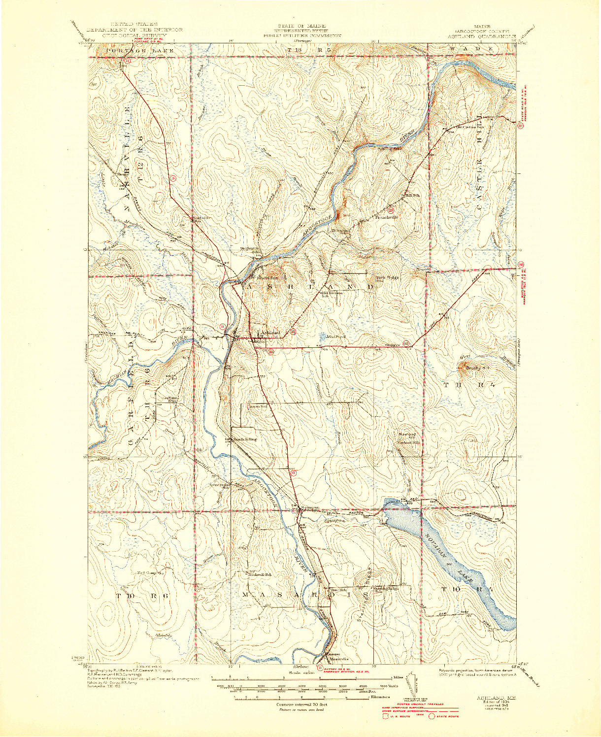 USGS 1:62500-SCALE QUADRANGLE FOR ASHLAND, ME 1934