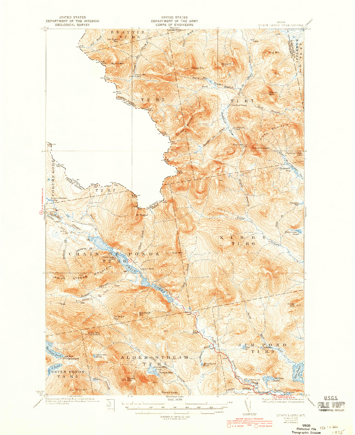 USGS 1:62500-SCALE QUADRANGLE FOR CHAIN LAKES, ME 1935