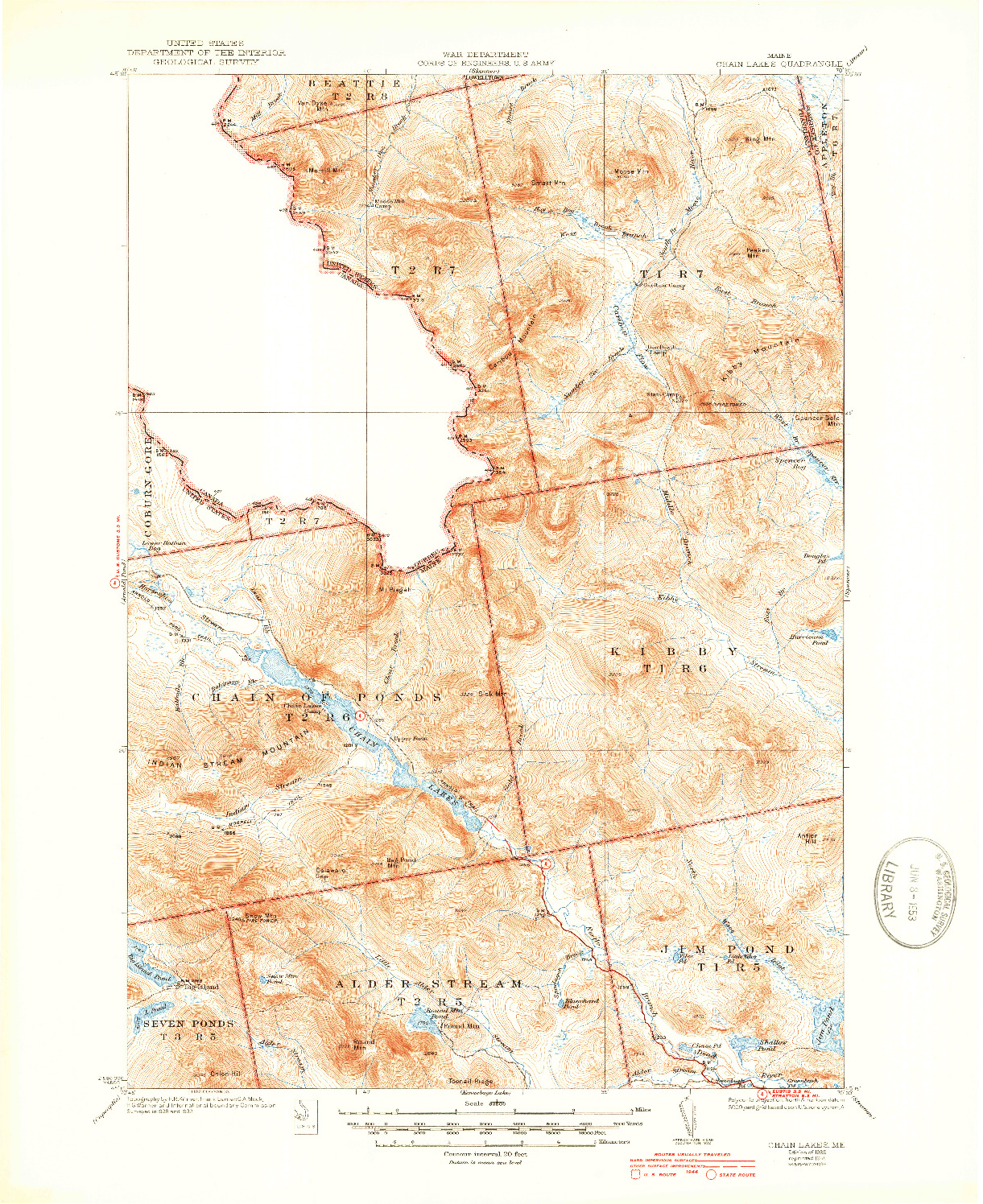 USGS 1:62500-SCALE QUADRANGLE FOR CHAIN LAKES, ME 1935