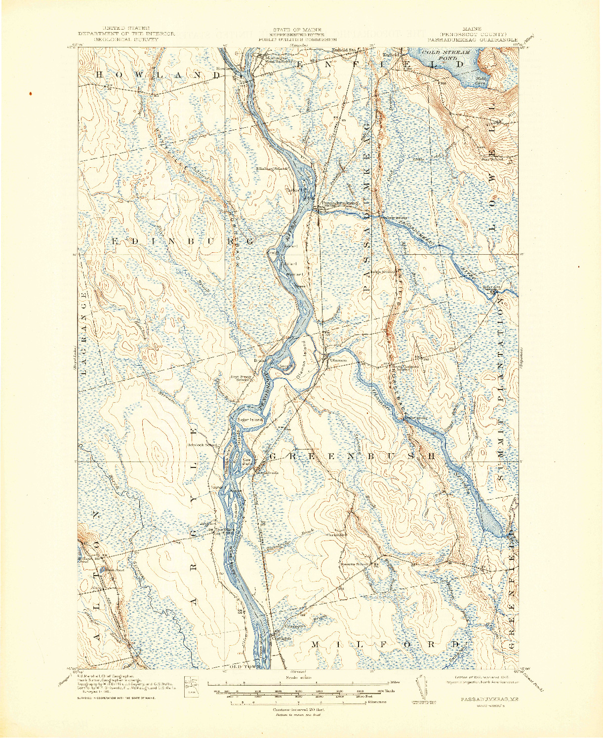USGS 1:62500-SCALE QUADRANGLE FOR PASSADUMKEAG, ME 1917