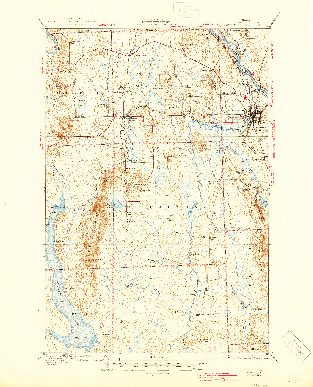 USGS 1:62500-SCALE QUADRANGLE FOR PRESQUE ISLE, ME 1935