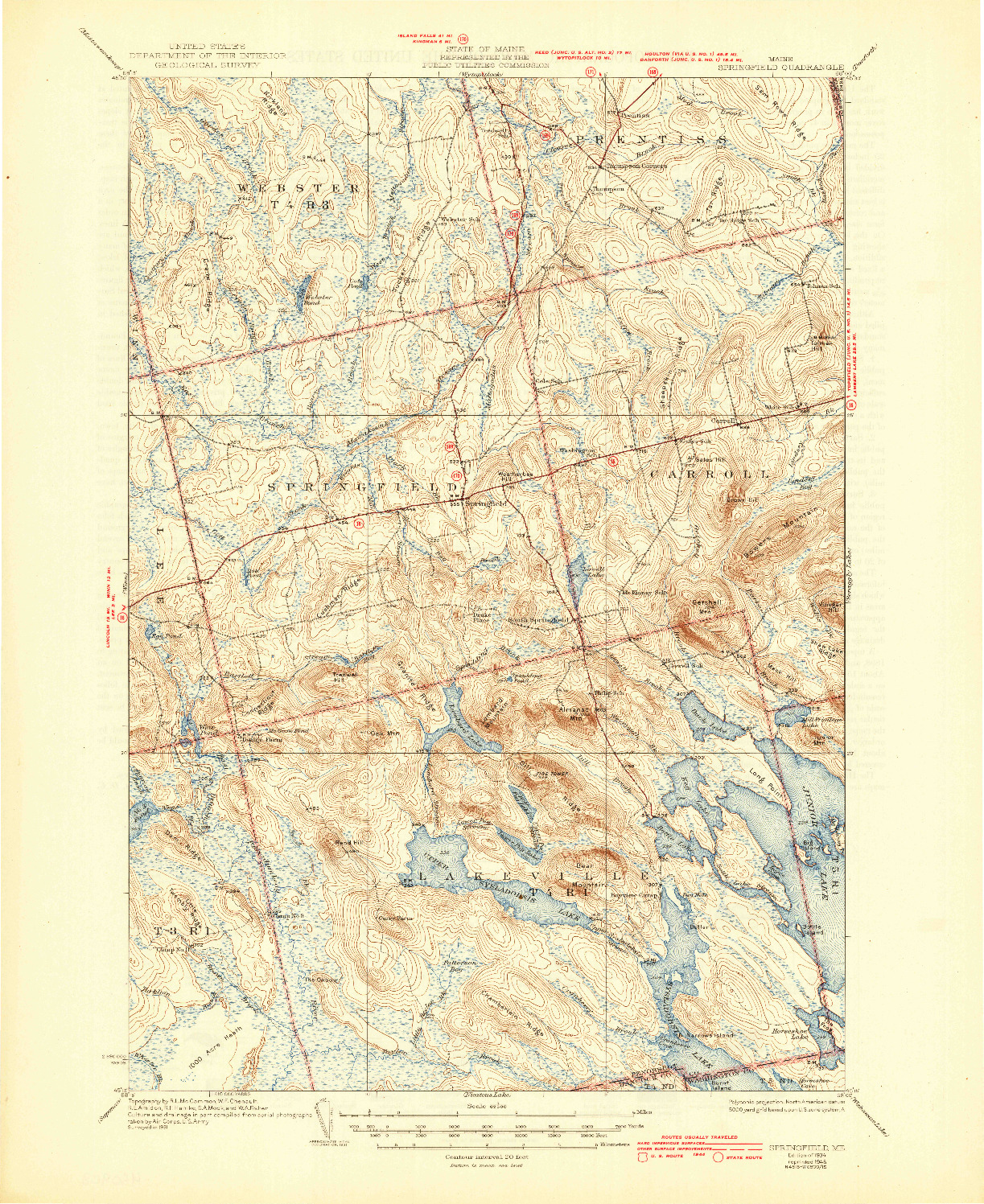 USGS 1:62500-SCALE QUADRANGLE FOR SPRINGFIELD, ME 1934