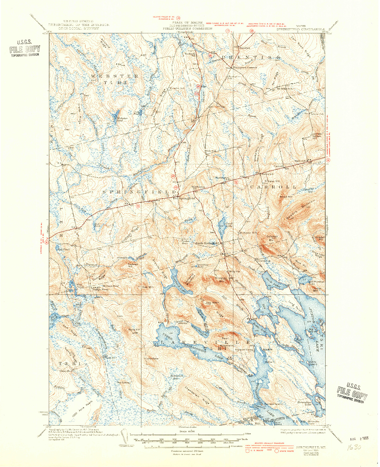 USGS 1:62500-SCALE QUADRANGLE FOR SPRINGFIELD, ME 1934