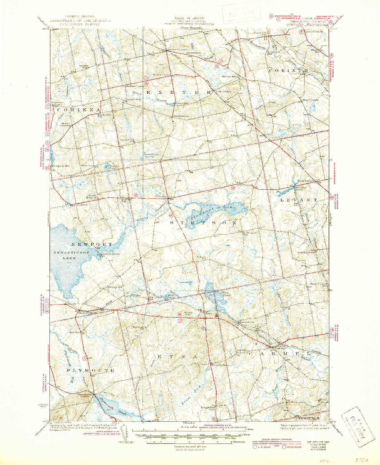 USGS 1:62500-SCALE QUADRANGLE FOR STETSON, ME 1935