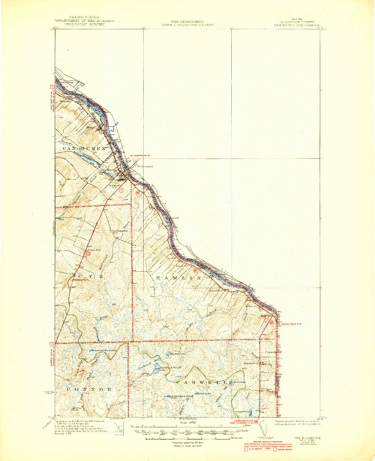 USGS 1:62500-SCALE QUADRANGLE FOR VAN BUREN, ME 1934