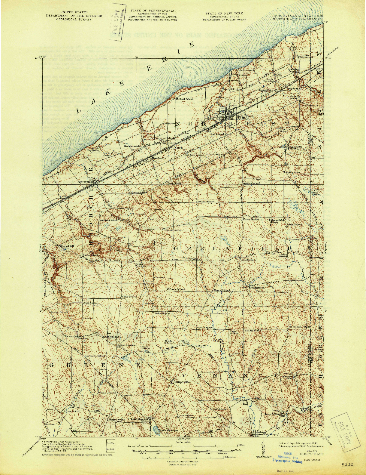 USGS 1:62500-SCALE QUADRANGLE FOR NORTH EAST, PA 1915