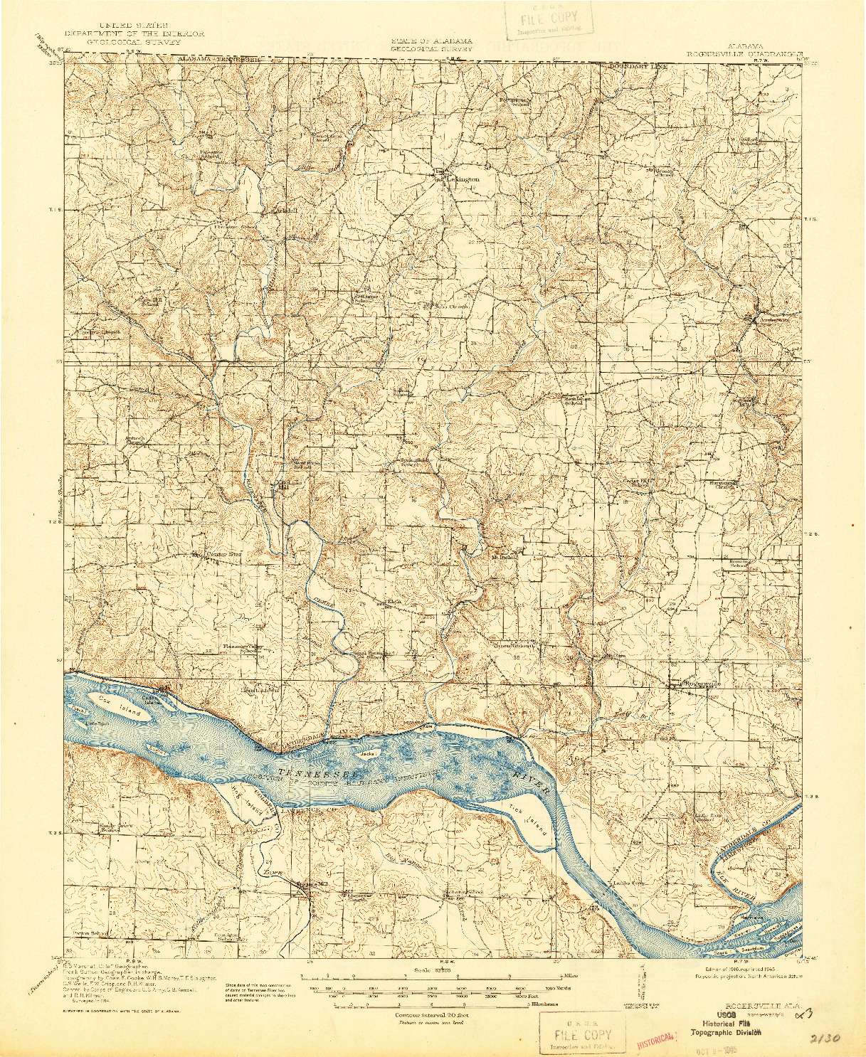 USGS 1:62500-SCALE QUADRANGLE FOR ROGERSVILLE, AL 1916