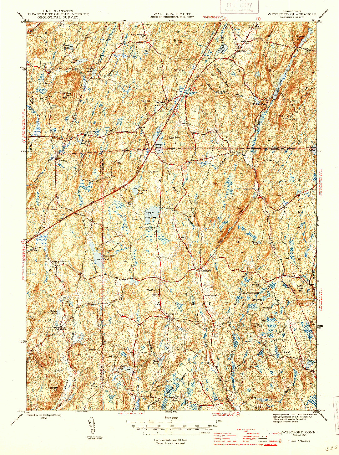 USGS 1:31680-SCALE QUADRANGLE FOR WESTFORD, CT 1945