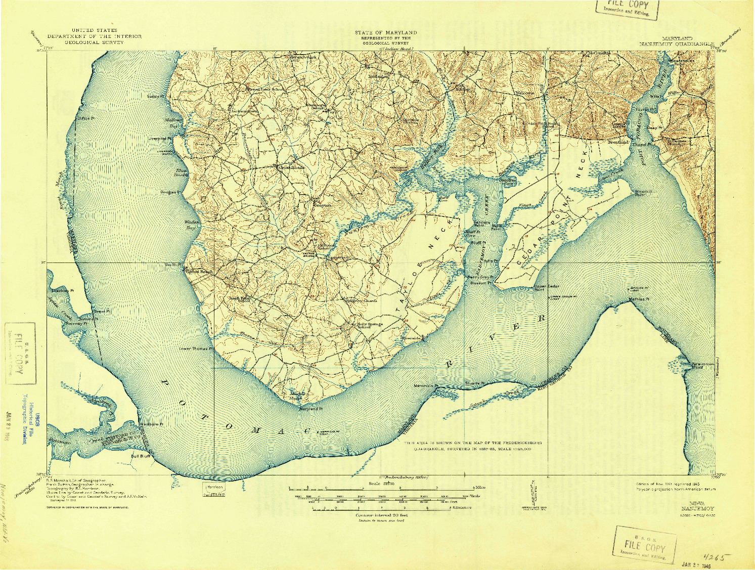 USGS 1:62500-SCALE QUADRANGLE FOR NANJEMOY, MD 1913