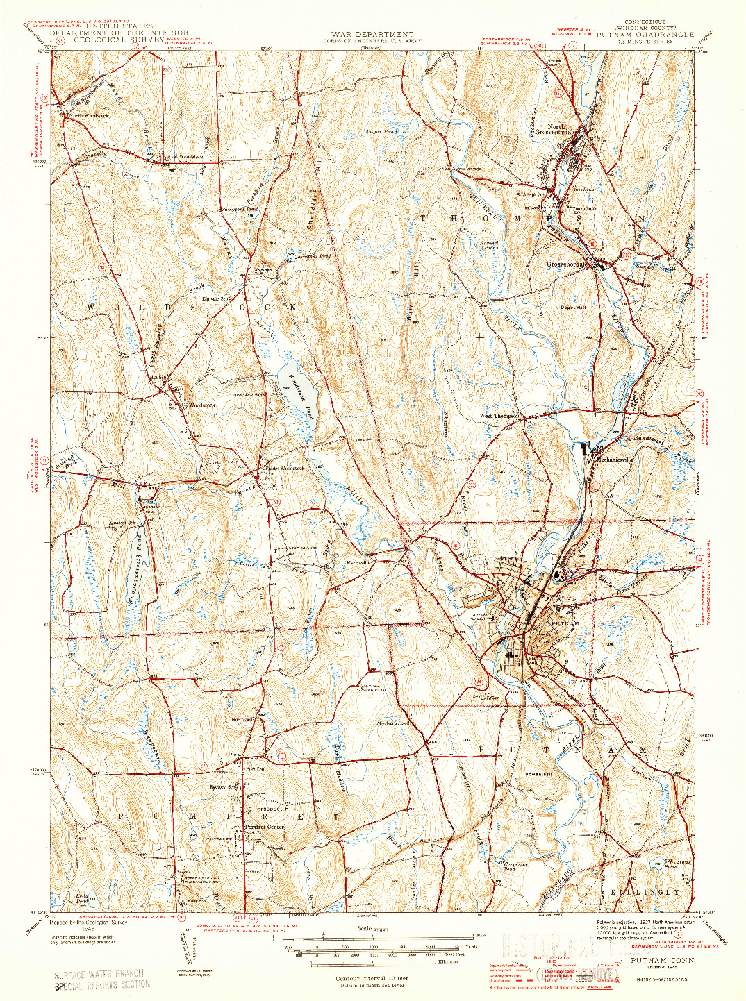 USGS 1:31680-SCALE QUADRANGLE FOR PUTNAM, CT 1945