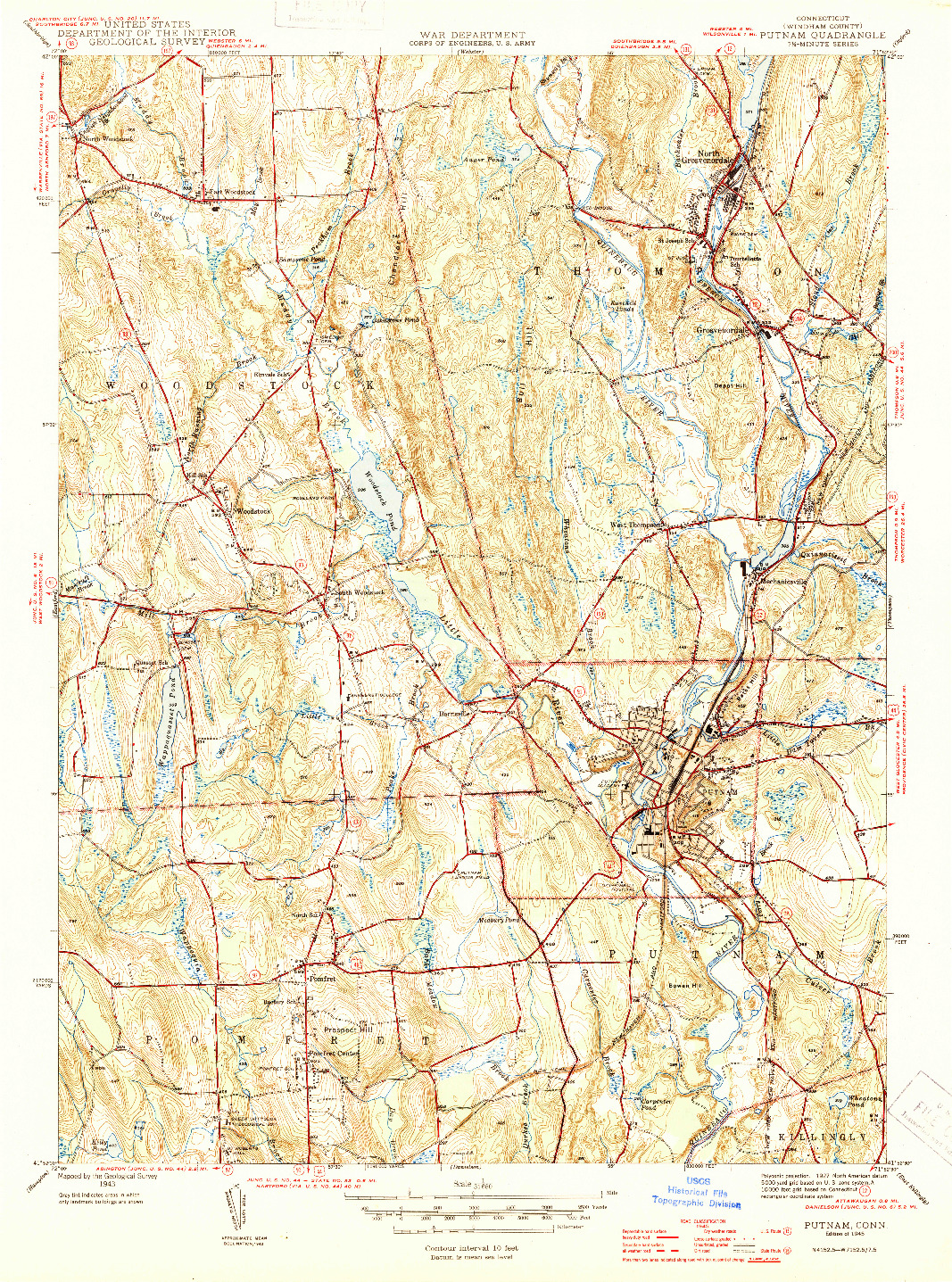 USGS 1:31680-SCALE QUADRANGLE FOR PUTNAM, CT 1945