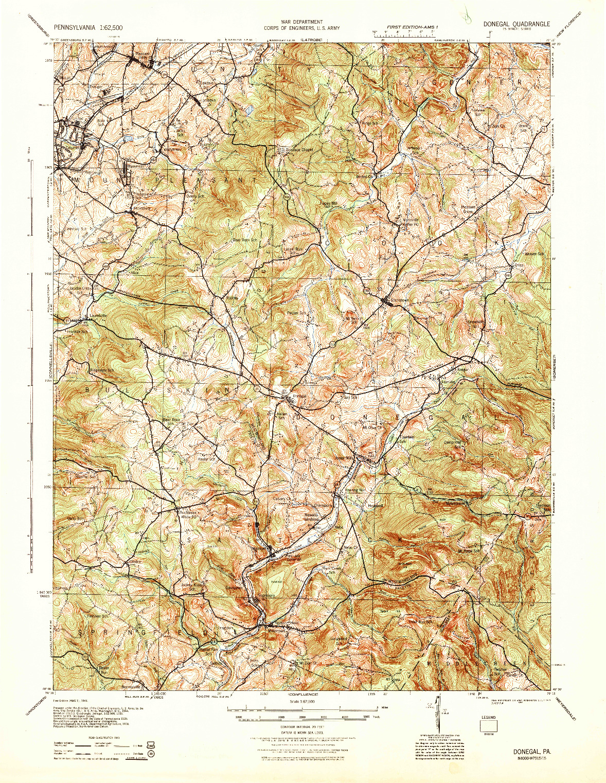 USGS 1:62500-SCALE QUADRANGLE FOR DONEGAL, PA 1944