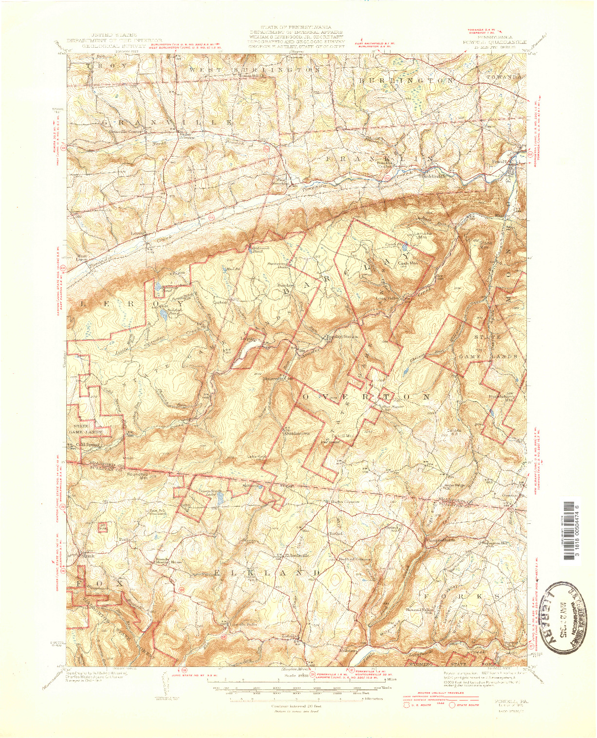 USGS 1:62500-SCALE QUADRANGLE FOR POWELL, PA 1945