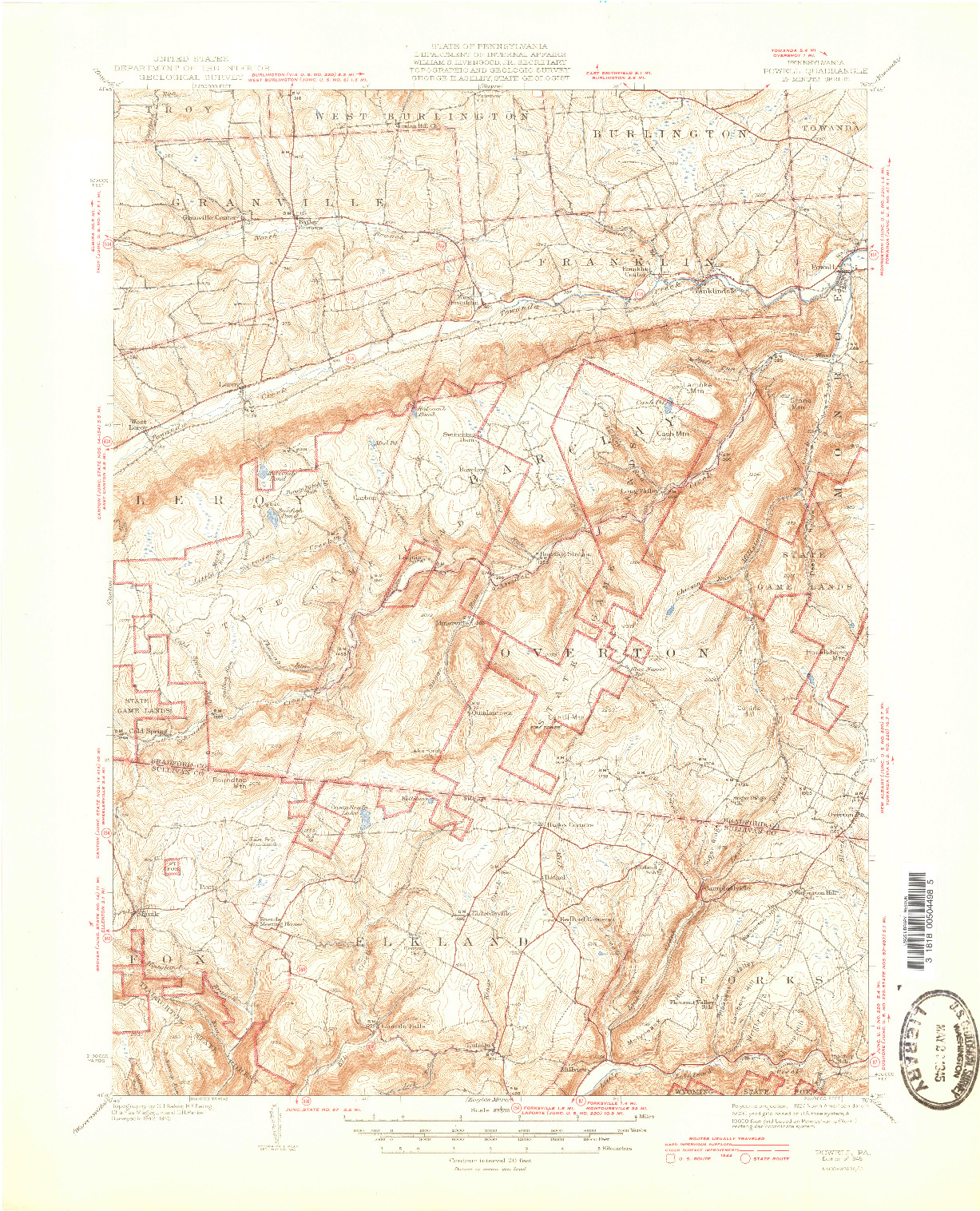 USGS 1:62500-SCALE QUADRANGLE FOR POWELL, PA 1945