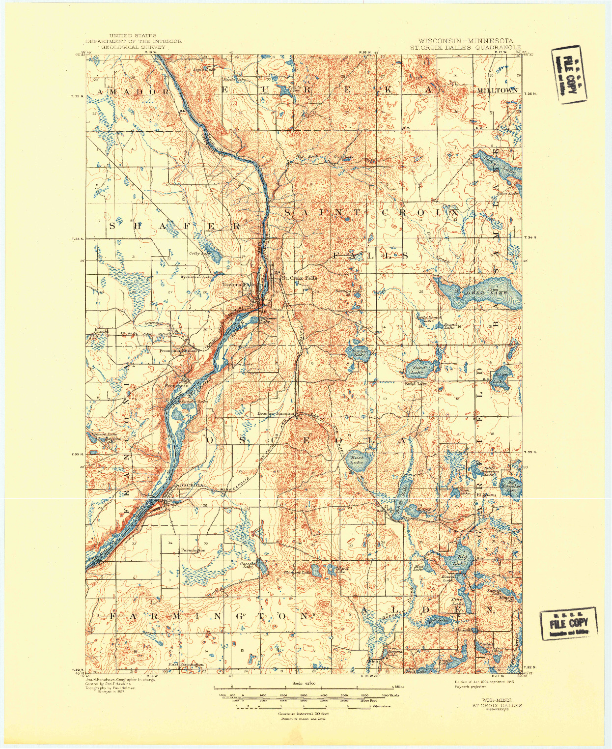 USGS 1:62500-SCALE QUADRANGLE FOR ST CROIX DALLES, WI 1901