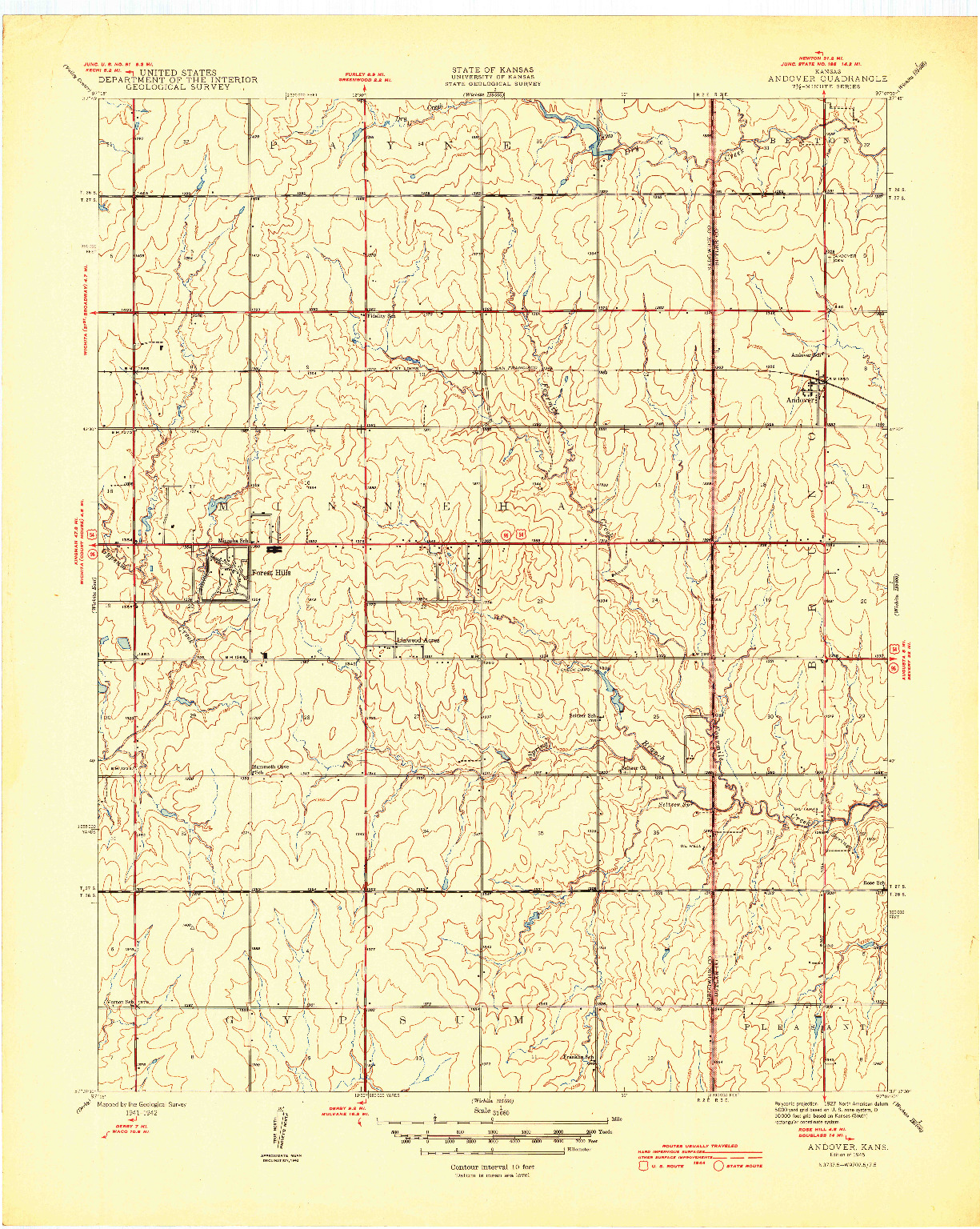 USGS 1:31680-SCALE QUADRANGLE FOR ANDOVER, KS 1945
