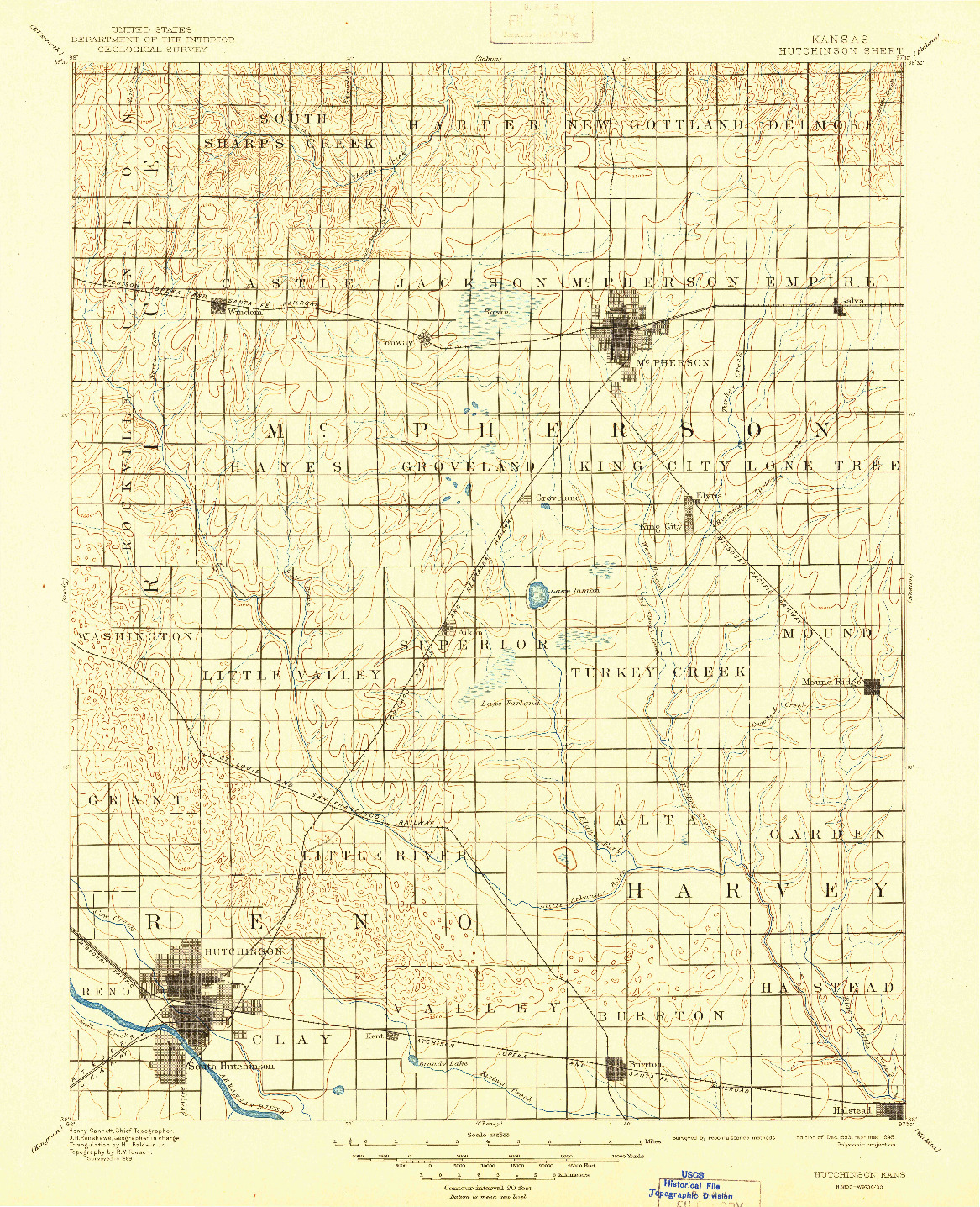 USGS 1:125000-SCALE QUADRANGLE FOR HUTCHINSON, KS 1893