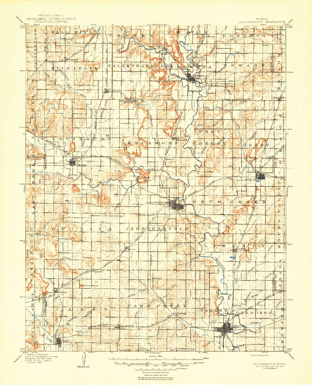 USGS 1:125000-SCALE QUADRANGLE FOR INDEPENDENCE, KS 1905