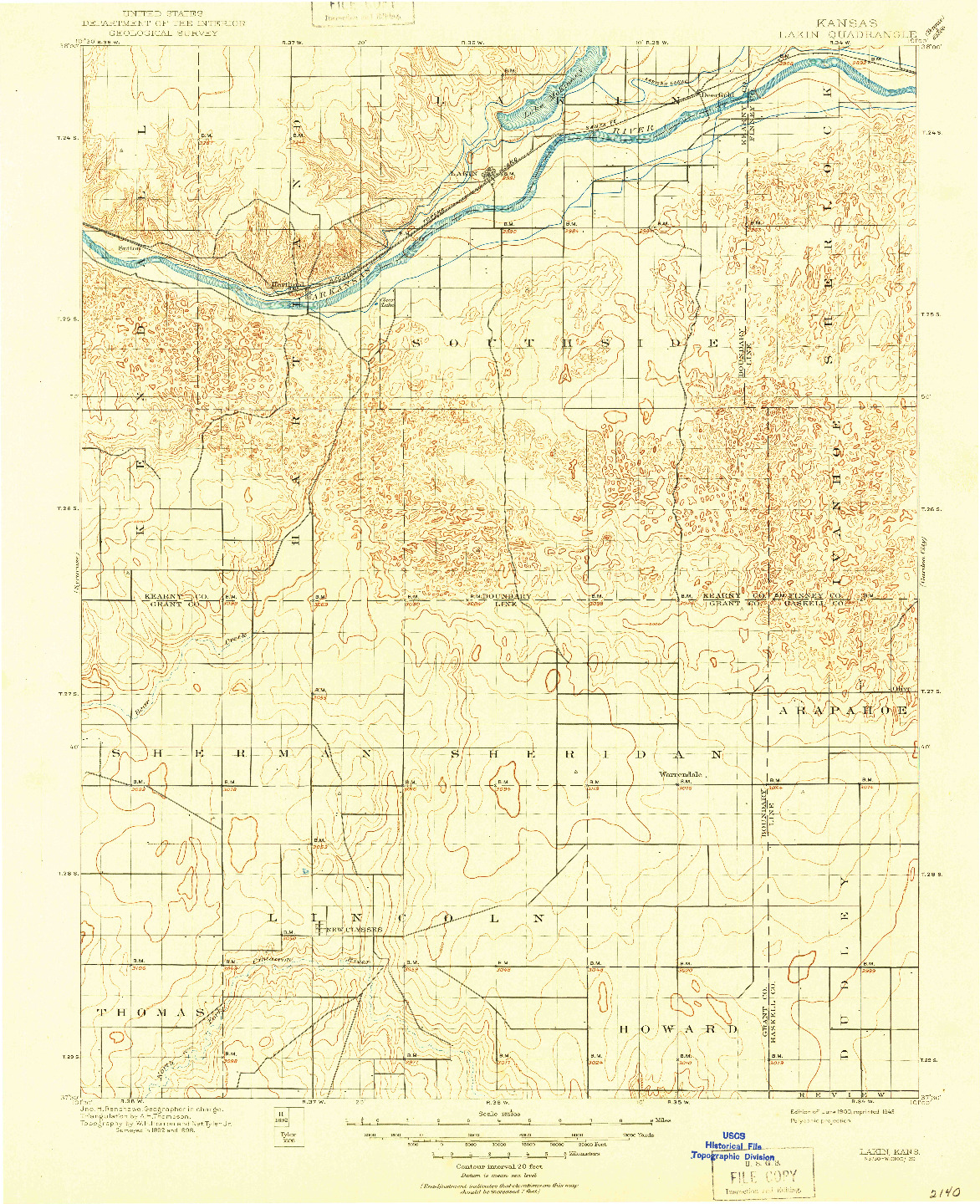 USGS 1:125000-SCALE QUADRANGLE FOR LAKIN, KS 1900