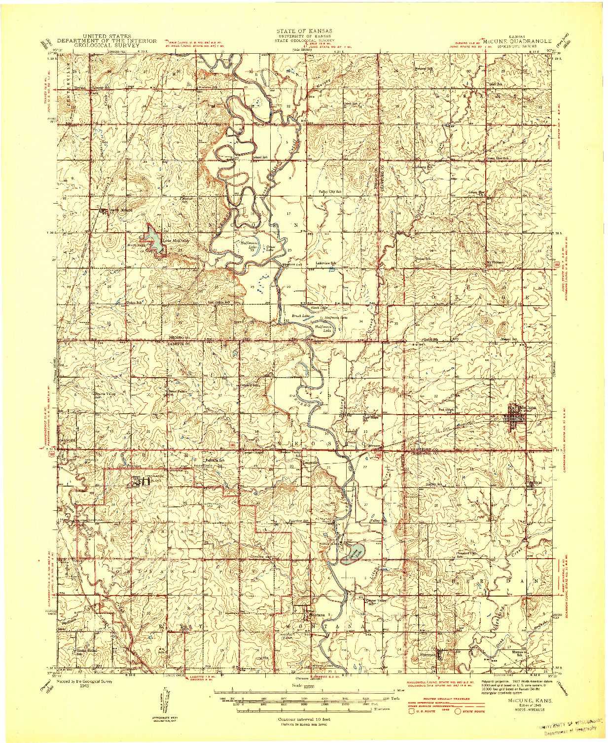 USGS 1:62500-SCALE QUADRANGLE FOR MC CUNE, KS 1945