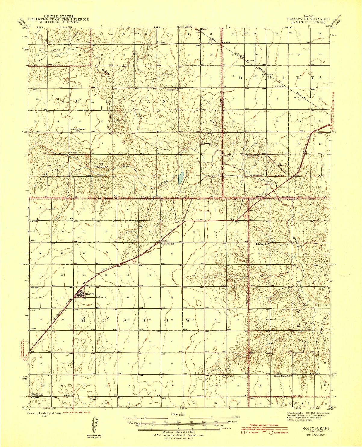 USGS 1:62500-SCALE QUADRANGLE FOR MOSCOW, KS 1945