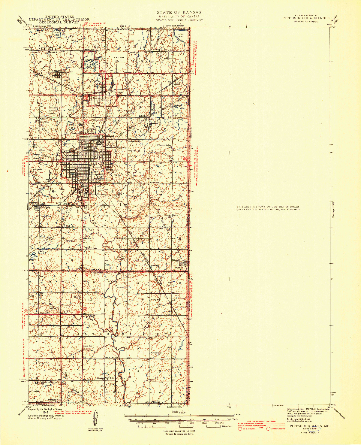 USGS 1:62500-SCALE QUADRANGLE FOR PITTSBURG, KS 1945