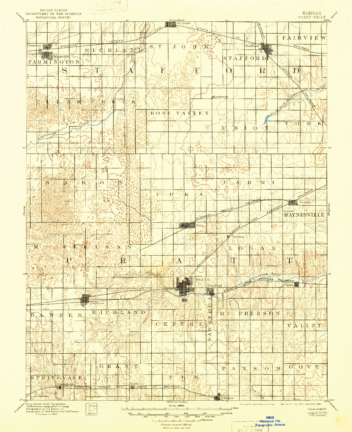 USGS 1:125000-SCALE QUADRANGLE FOR PRATT, KS 1894