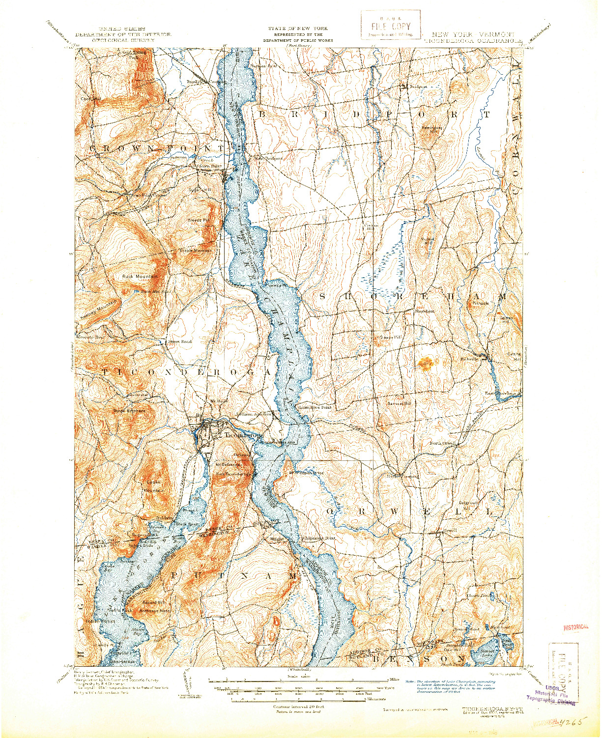 USGS 1:62500-SCALE QUADRANGLE FOR TICONDEROGA, VT 1902